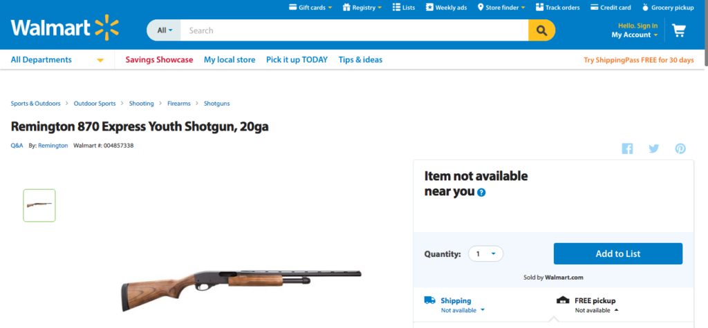 Uno dei tanti fucili acquistabili nella famosa catena di supermercati statunitense WalMart