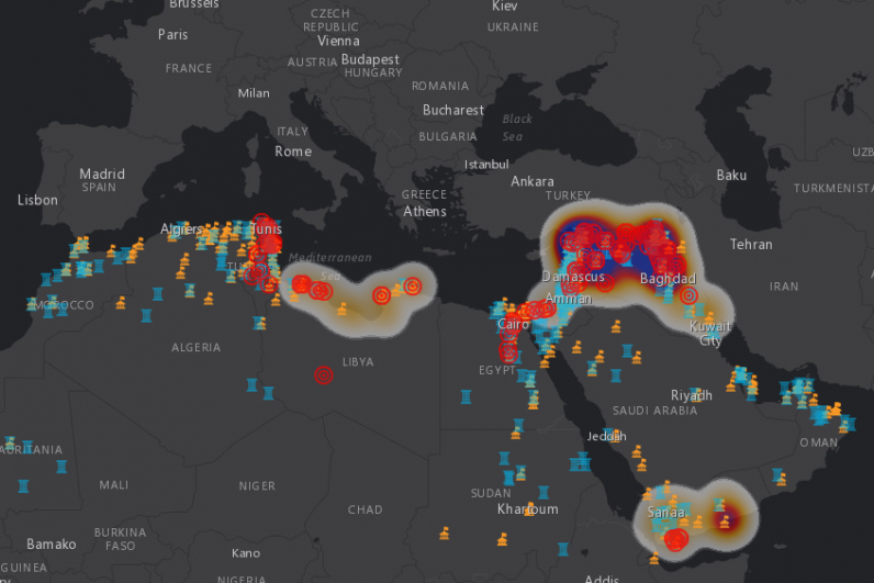 Mappa che localizza le aree con il maggior rischio di depredazione e distruzione di beni antichi - credits: The Antiquities Coalition