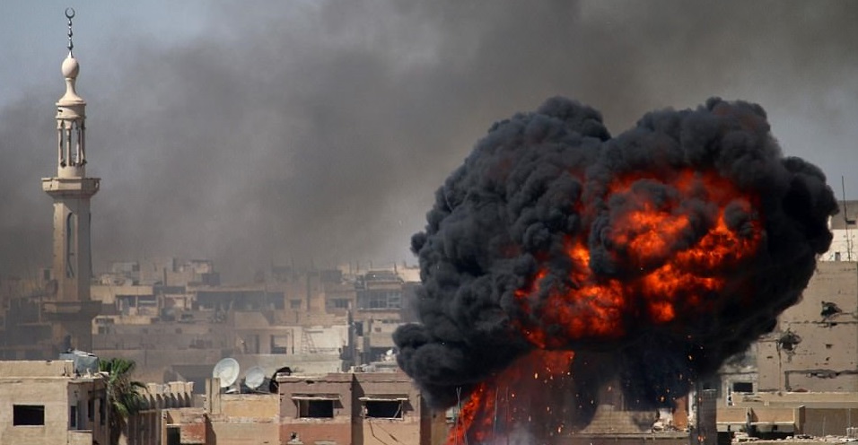 Barili bomba usati durante l'offensiva su Deraa, 24/06/2018. Credits to: AFP.