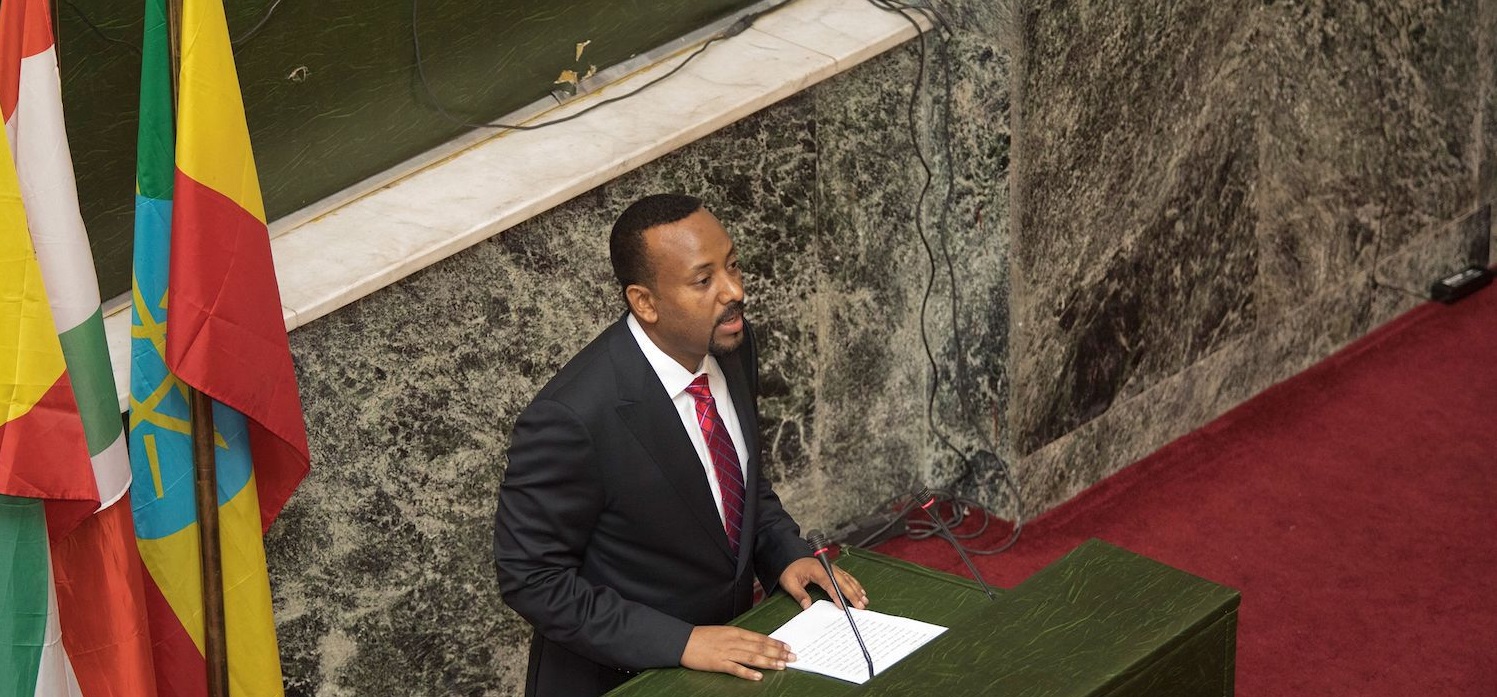 Abiy Ahmed, newly elected Prime Minister of Ethiopia, addresses the house of Parliament in Addis Ababa, after the swearing in ceremony on April 2, 2018. / AFP PHOTO / ZACHARIAS ABUBEKER (Photo credit should read ZACHARIAS ABUBEKER/AFP/Getty Images)